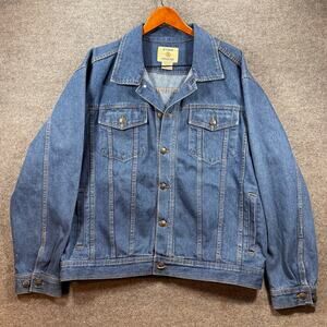Outdoor Expedition Denim Jacket Men's XXL Blue Button Up Chest Pocket Trucker